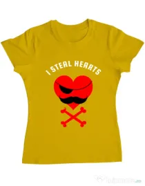 Tricou ADLER dama I steal hearts Galben