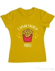 Tricou ADLER dama I speak french Galben
