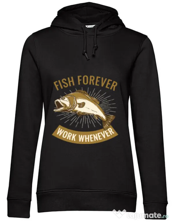 Hoodie dama cu gluga Fish forever Negru
