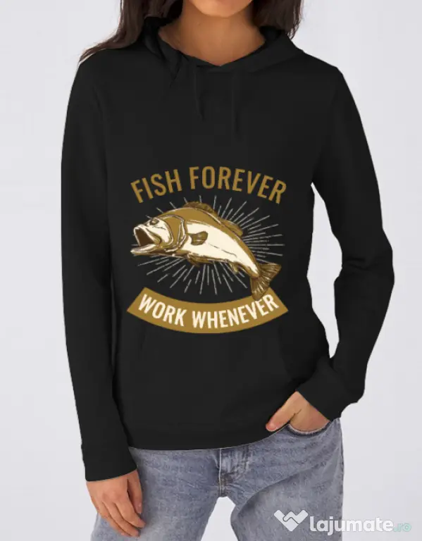Hoodie dama cu gluga Fish forever Negru