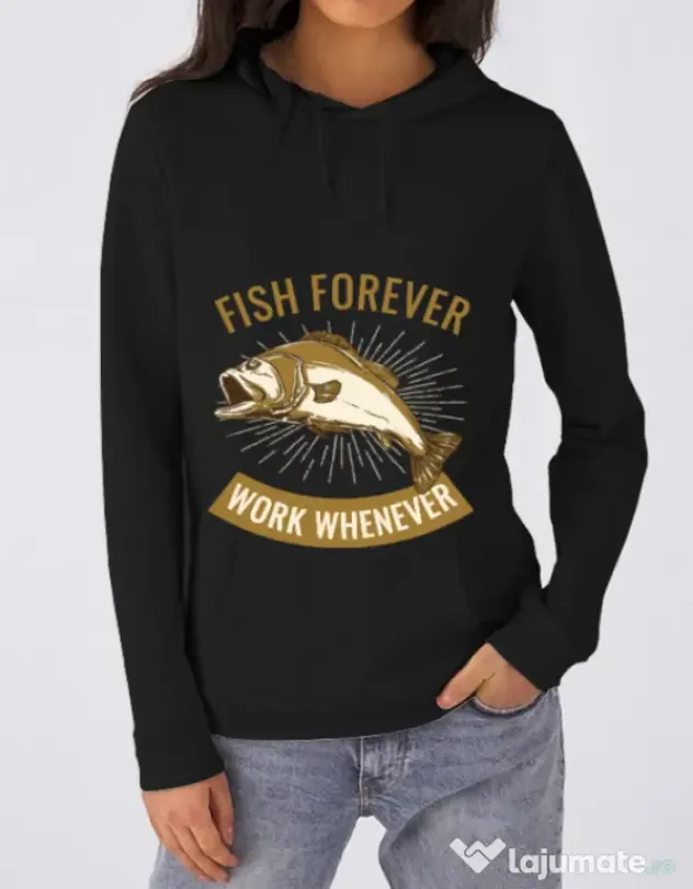 Hoodie dama cu gluga Fish forever Negru