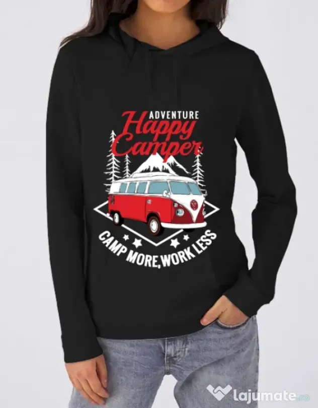 Hoodie dama cu gluga Happy Negru