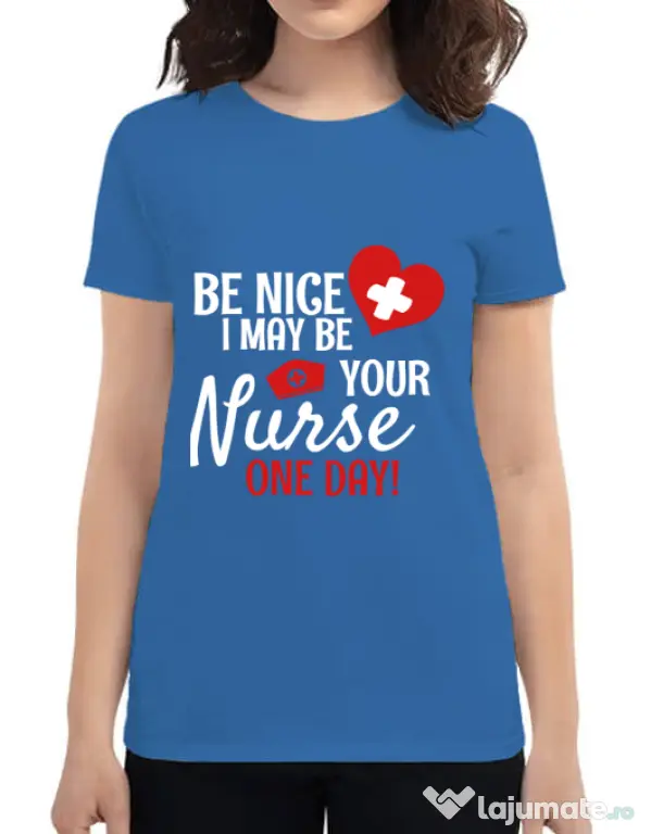 Tricou ADLER dama I may be your nurse Albastru azuriu
