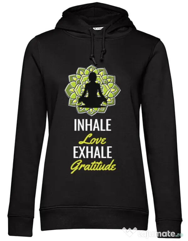 Hoodie dama cu gluga Inhale love Negru