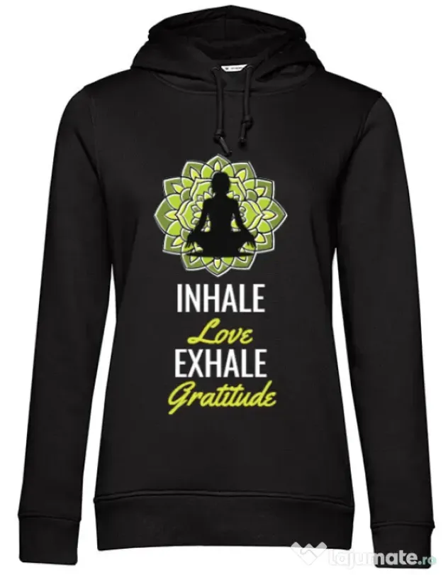 Hoodie dama cu gluga Inhale love Negru