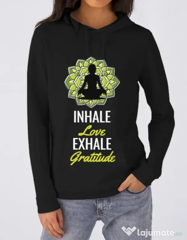 Hoodie dama cu gluga Inhale love Negru