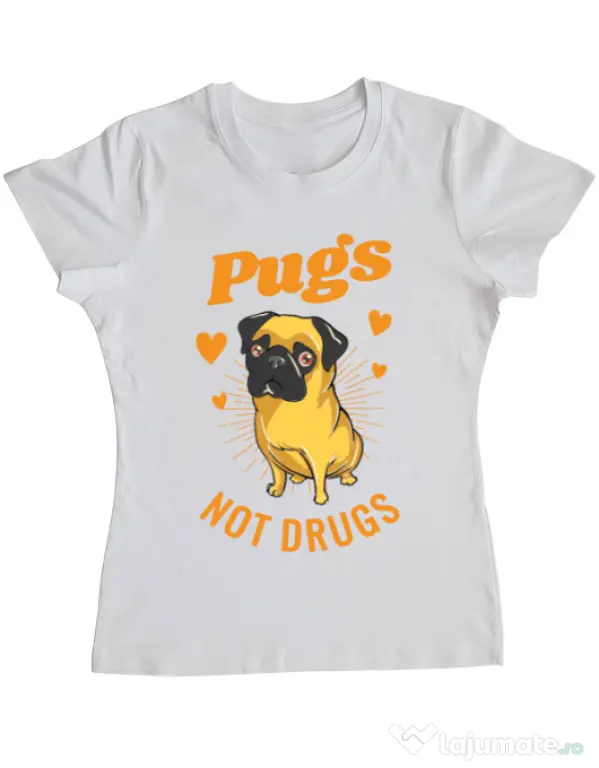 Tricou ADLER dama Pugs not drugs Alb