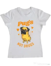 Tricou ADLER dama Pugs not drugs Alb