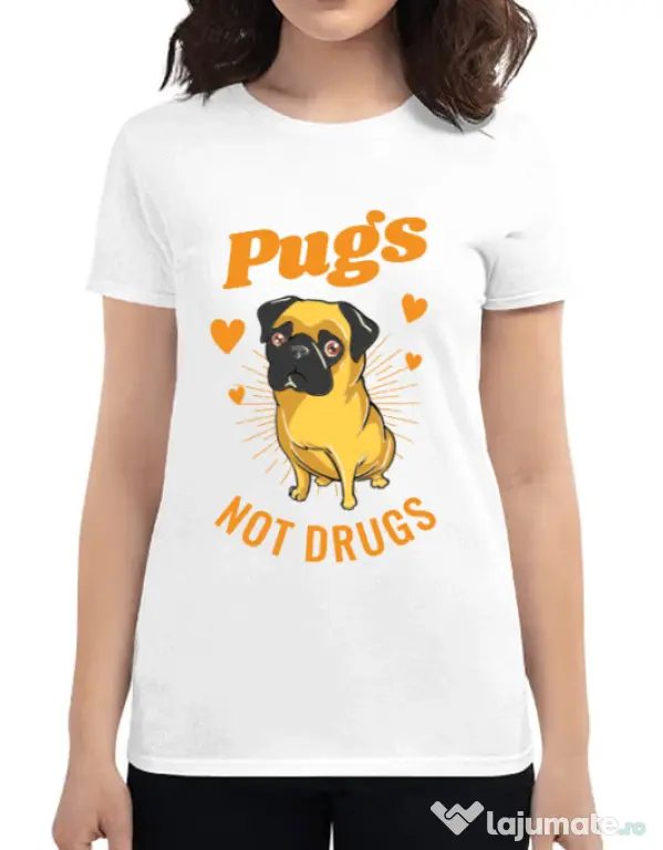 Tricou ADLER dama Pugs not drugs Alb