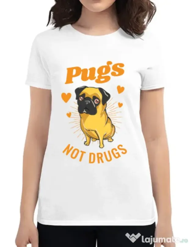 Tricou ADLER dama Pugs not drugs Alb