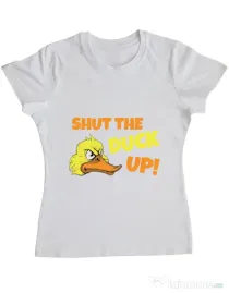 Tricou ADLER dama Shut the duck up Alb