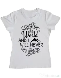 Tricou ADLER dama I love the world Alb