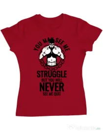 Tricou ADLER dama Never quit Rosu