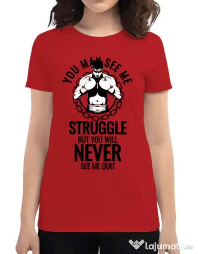 Tricou ADLER dama Never quit Rosu