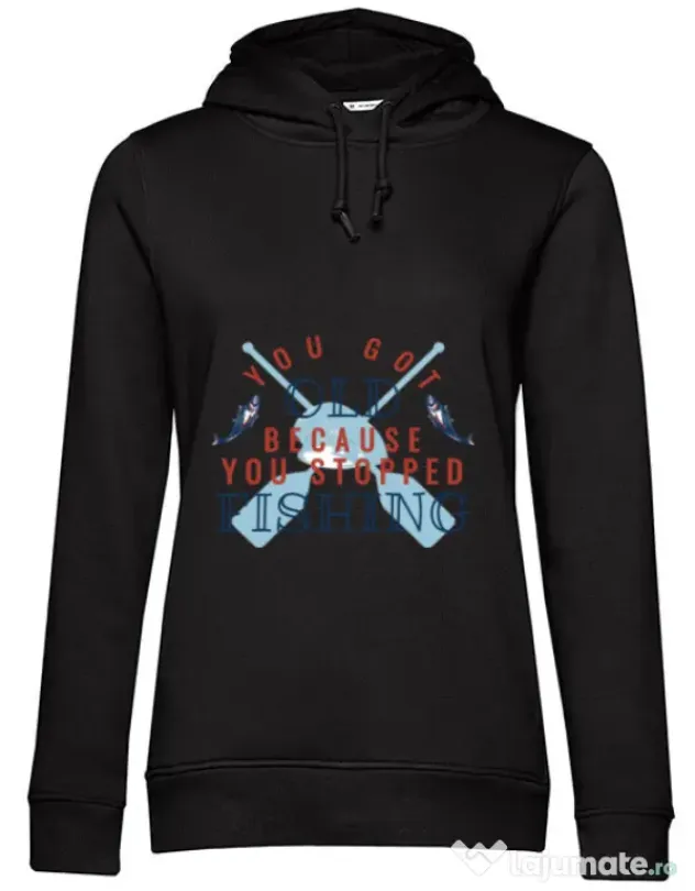 Hoodie dama cu gluga You stopped fishing Negru