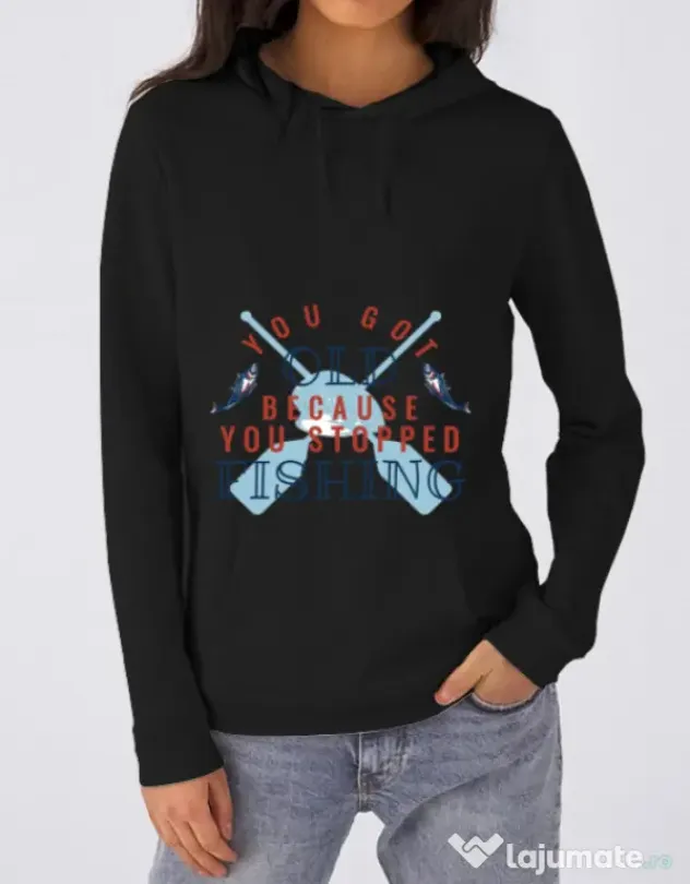 Hoodie dama cu gluga You stopped fishing Negru