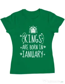 Tricou ADLER dama Kings are born in january Verde mediu