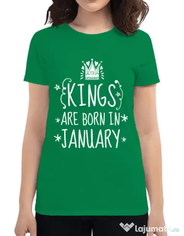 Tricou ADLER dama Kings are born in january Verde mediu