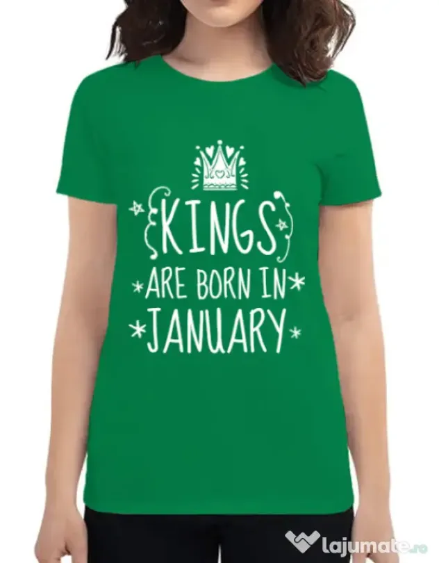 Tricou ADLER dama Kings are born in january Verde mediu