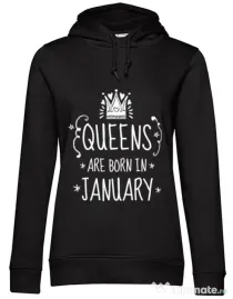Hoodie dama cu gluga Queens are born in january Negru