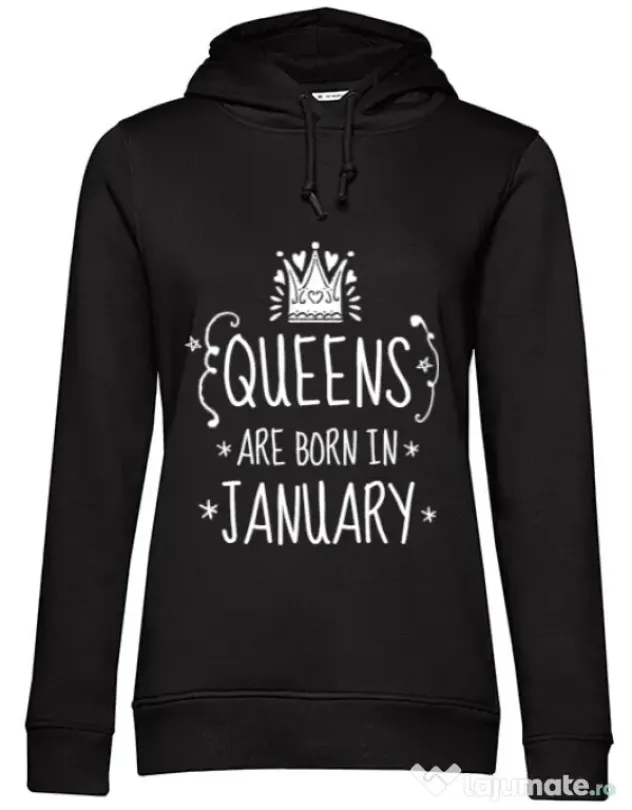 Hoodie dama cu gluga Queens are born in january Negru