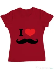 Tricou ADLER dama I love moustaches Rosu