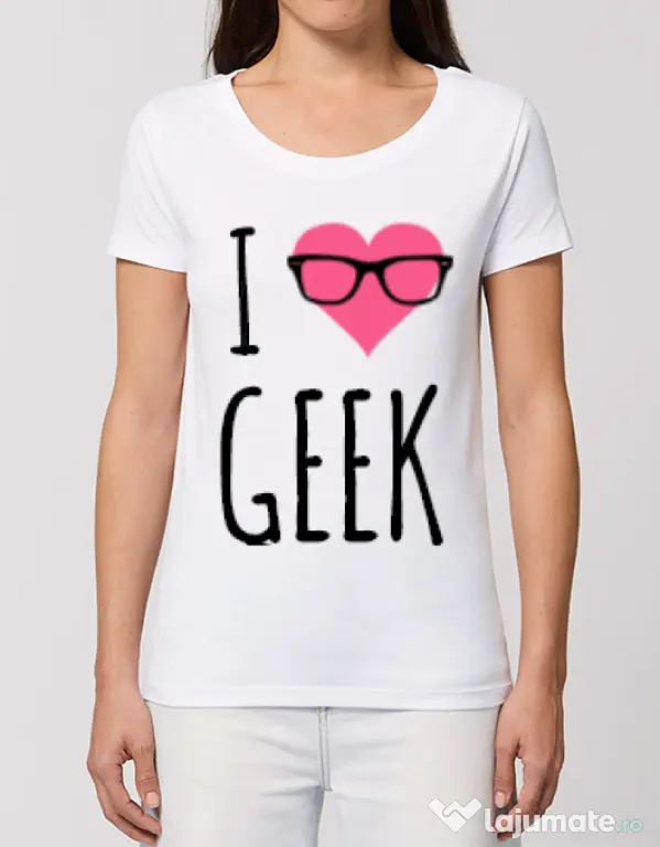 Tricou STANLEY STELLA dama I love geek Alb