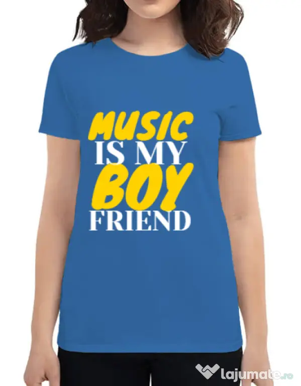 Tricou ADLER dama Music is my boyfriend Albastru azuriu