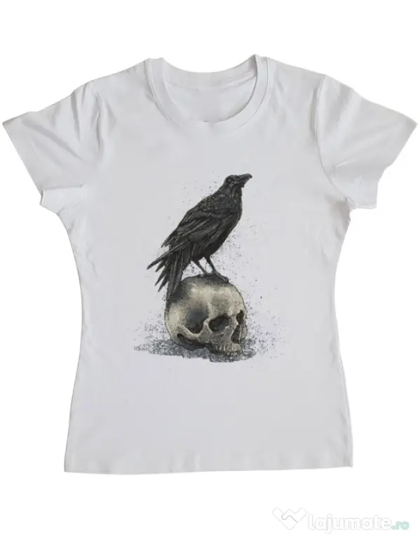 Tricou ADLER dama Crow skull Alb