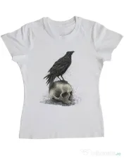 Tricou ADLER dama Crow skull Alb 