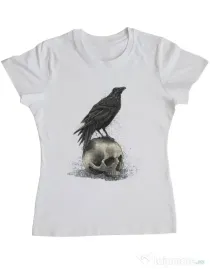 Tricou ADLER dama Crow skull Alb