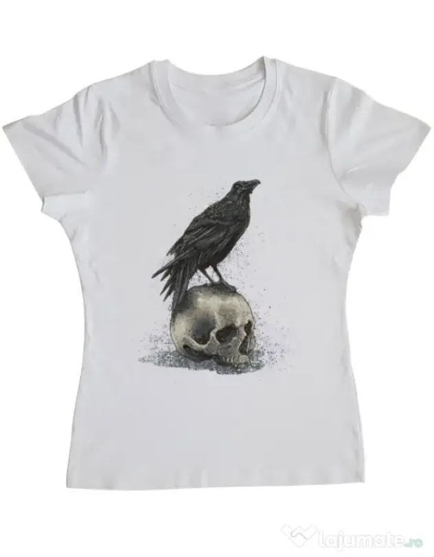 Tricou ADLER dama Crow skull Alb