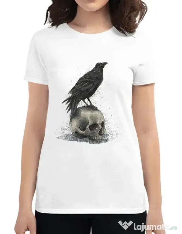 Tricou ADLER dama Crow skull Alb