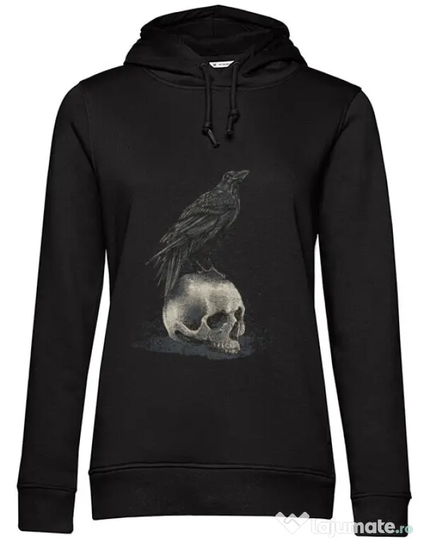 Hoodie dama cu gluga Crow skull Negru
