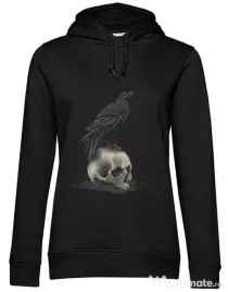 Hoodie dama cu gluga Crow skull Negru