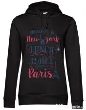 Hoodie dama cu gluga Breakfast in New York Negru 