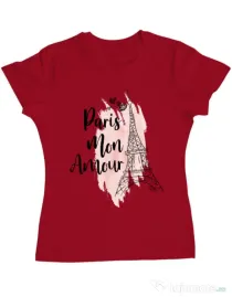 Tricou ADLER dama Paris mon amour Rosu