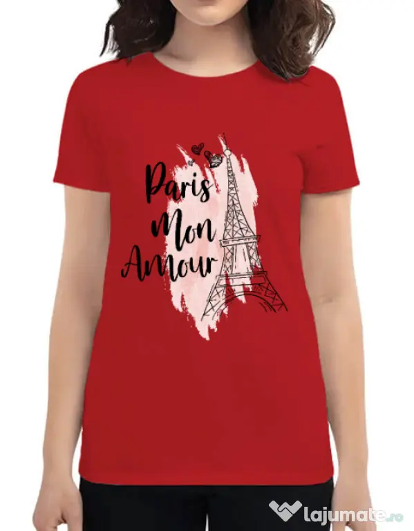 Tricou ADLER dama Paris mon amour Rosu