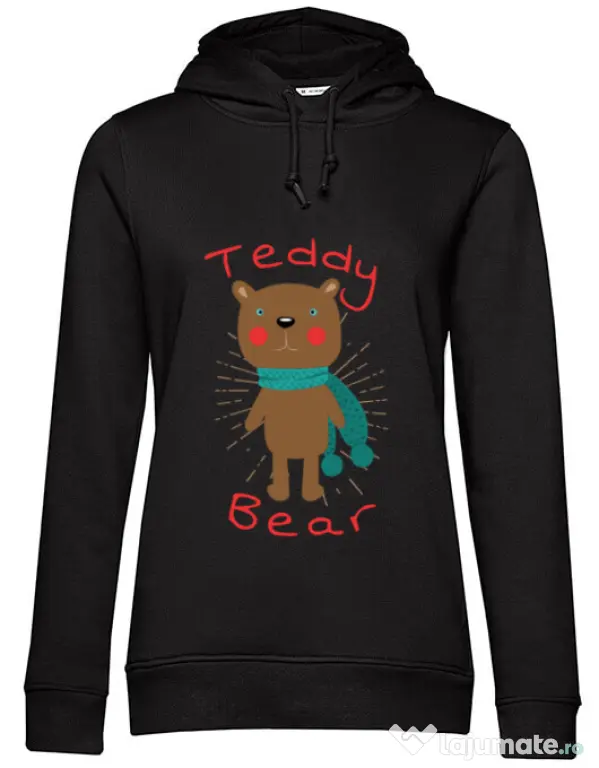 Hoodie dama cu gluga Teddy bear Negru