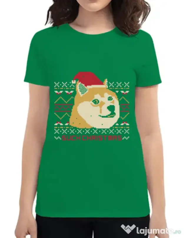 Tricou ADLER dama Doge christmas Verde mediu