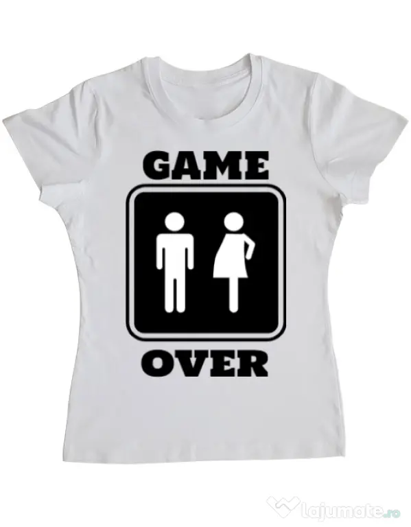 Tricou ADLER dama Game over pregnant Alb