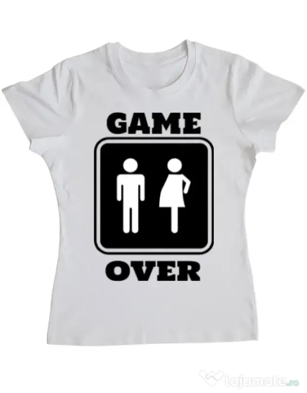 Tricou ADLER dama Game over pregnant Alb