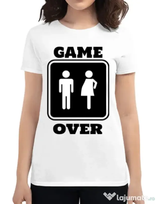 Tricou ADLER dama Game over pregnant Alb