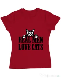 Tricou ADLER dama Real men love cats Rosu