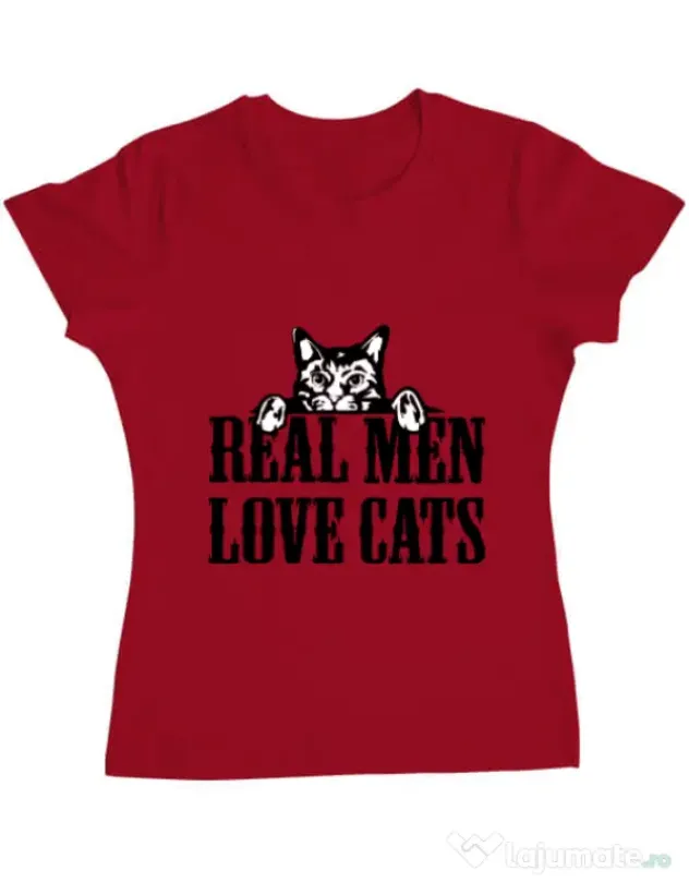 Tricou ADLER dama Real men love cats Rosu