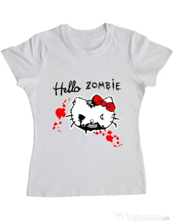 Tricou ADLER dama Hello zombie Alb