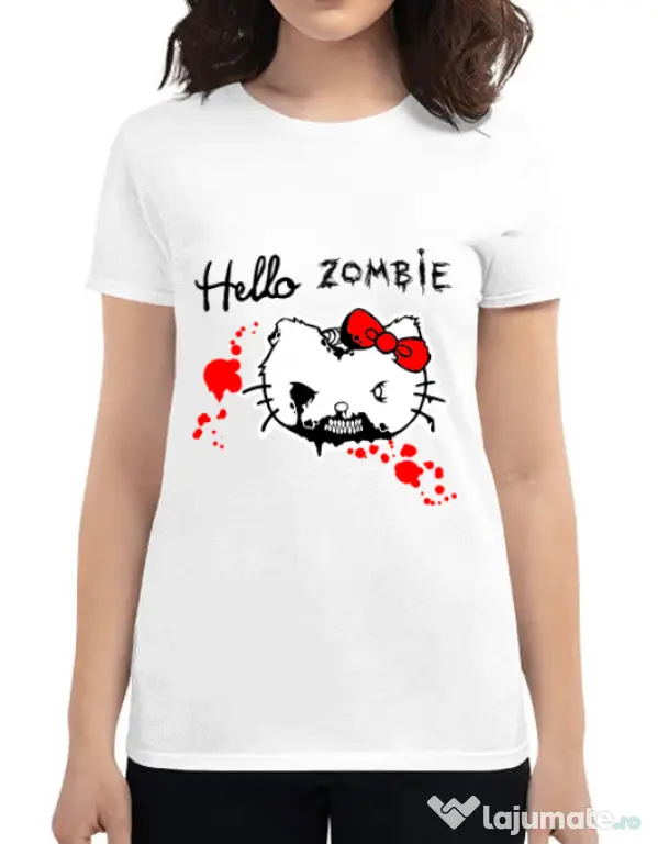 Tricou ADLER dama Hello zombie Alb