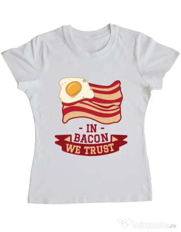 Tricou ADLER dama In bacon we trust Alb