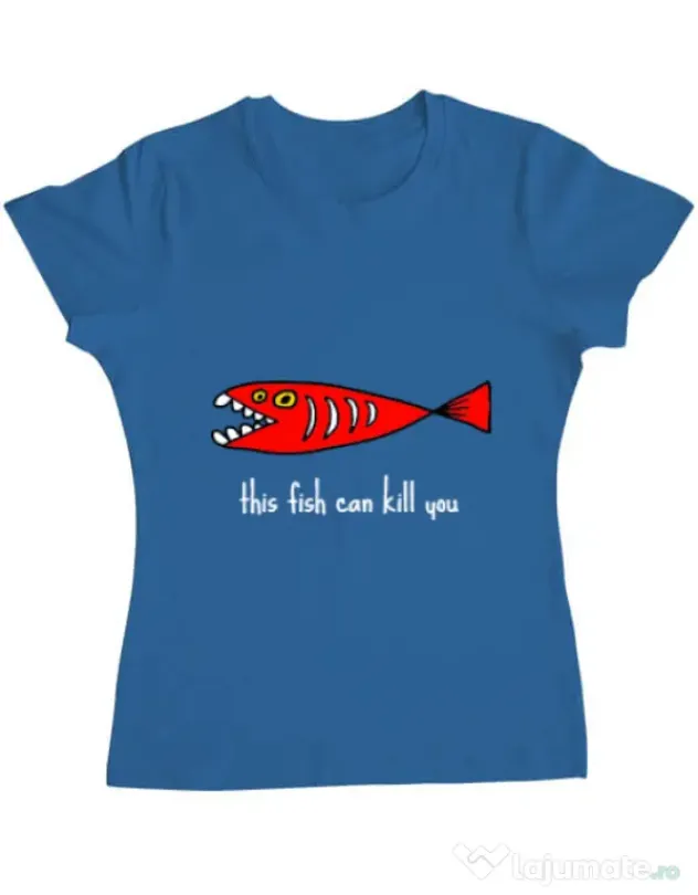 Tricou ADLER dama This fish can kill you Albastru azuriu
