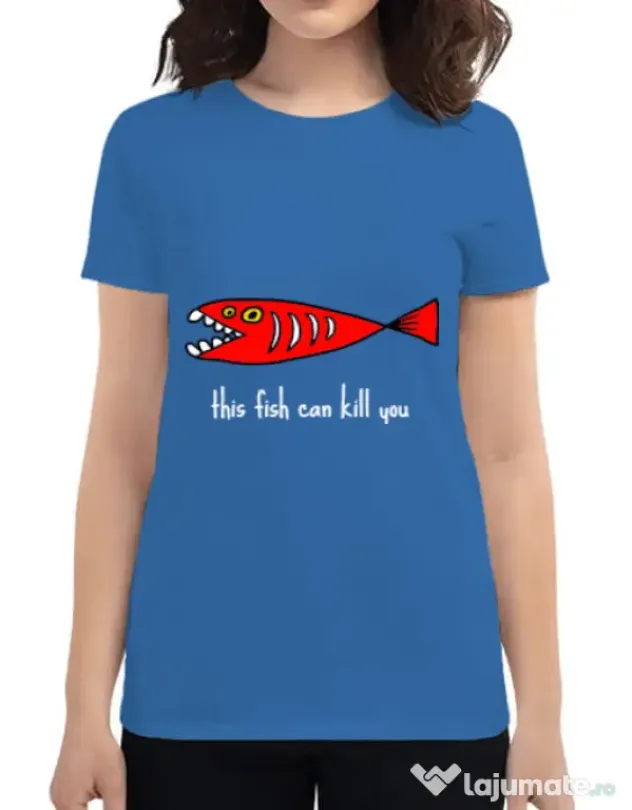 Tricou ADLER dama This fish can kill you Albastru azuriu